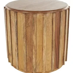 Kirklands Home Accent & End Tables|Mango Wood Ridged Drum Accent Table Brown