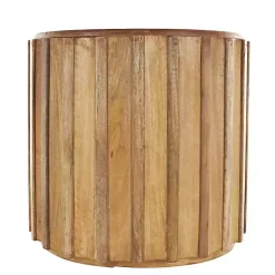 Kirklands Home Accent & End Tables|Mango Wood Ridged Drum Accent Table Brown