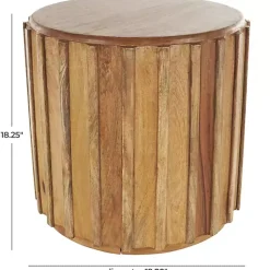 Kirklands Home Accent & End Tables|Mango Wood Ridged Drum Accent Table Brown