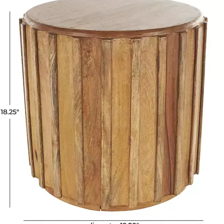 Kirklands Home Accent & End Tables|Mango Wood Ridged Drum Accent Table Brown