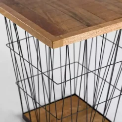 Kirklands Home Accent & End Tables|Mango Wood Storage Basket Side Table