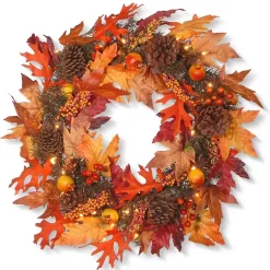 Online Maple Berry Pinecone Pre-Lit Harvest Wreath Wreaths