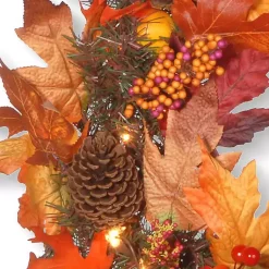 Online Maple Berry Pinecone Pre-Lit Harvest Wreath Wreaths