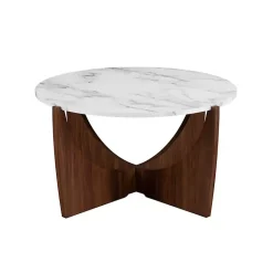 Kirklands Home Coffee Tables|Marble & Walnut Open Base Round Coffee Table Brown