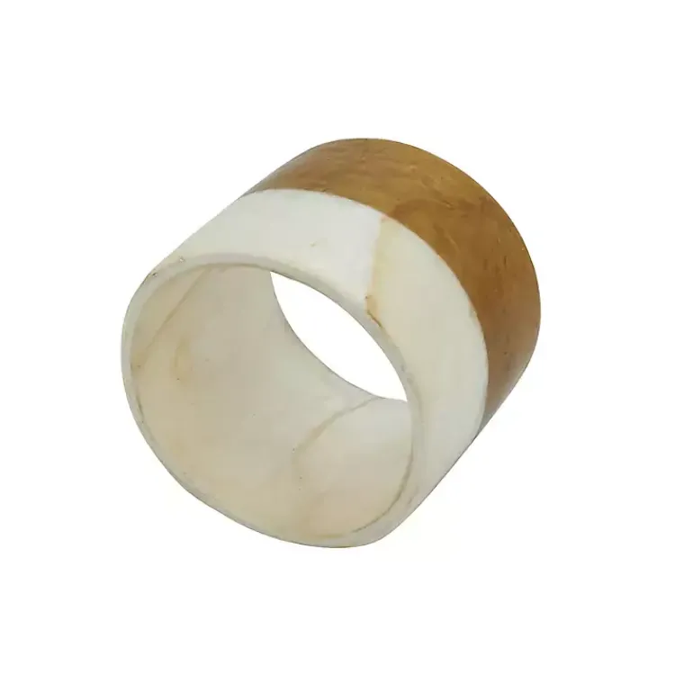 Kirklands Home Table Linens|Marble and Wood Two Tone 4-pc. Napkin Ring Set