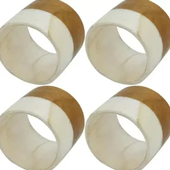 Kirklands Home Table Linens|Marble and Wood Two Tone 4-pc. Napkin Ring Set