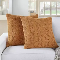 Outlet Marigold Cable Knit Throw Pillows, Set of 2 Pillows