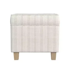 Kirklands Home Benches & Ottomans|Marigold Stripe Upholstered Square Storage Ottoman White
