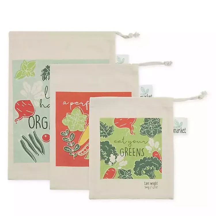 Kirklands Home Kitchen Accessories|Market Veggies Produce Bags, Set of 3