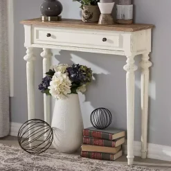 Kirklands Home Console Tables|Marquetterie Whitewashed Oak Top Console Table