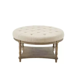 Kirklands Home Benches & Ottomans|Martha Stewart Round Cream Ottoman with Shelf Ivory