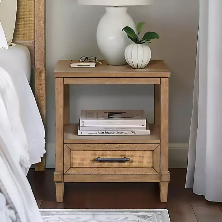 Kirklands Home Nightstands|Martha Stewart Toasted Almond Wood Nightsd Tan