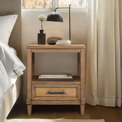 Kirklands Home Nightstands|Martha Stewart Toasted Almond Wood Nightsd Tan