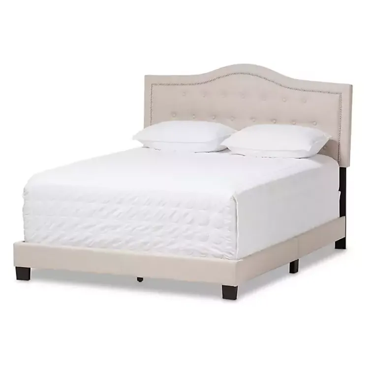 Kirklands Home Beds & Headboards|Mary Beige Button Tufted King Bed Frame Ivory
