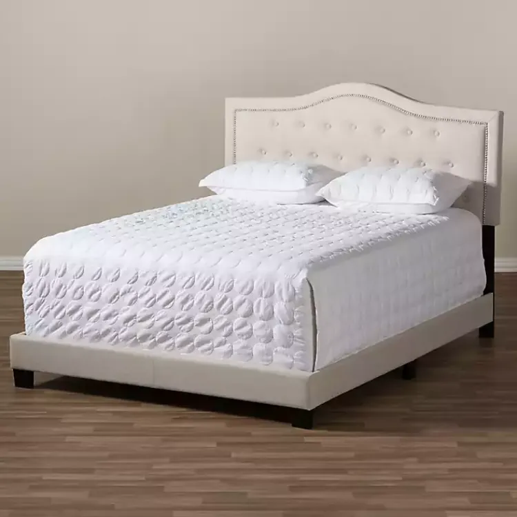 Kirklands Home Beds & Headboards|Mary Beige Button Tufted King Bed Frame Ivory