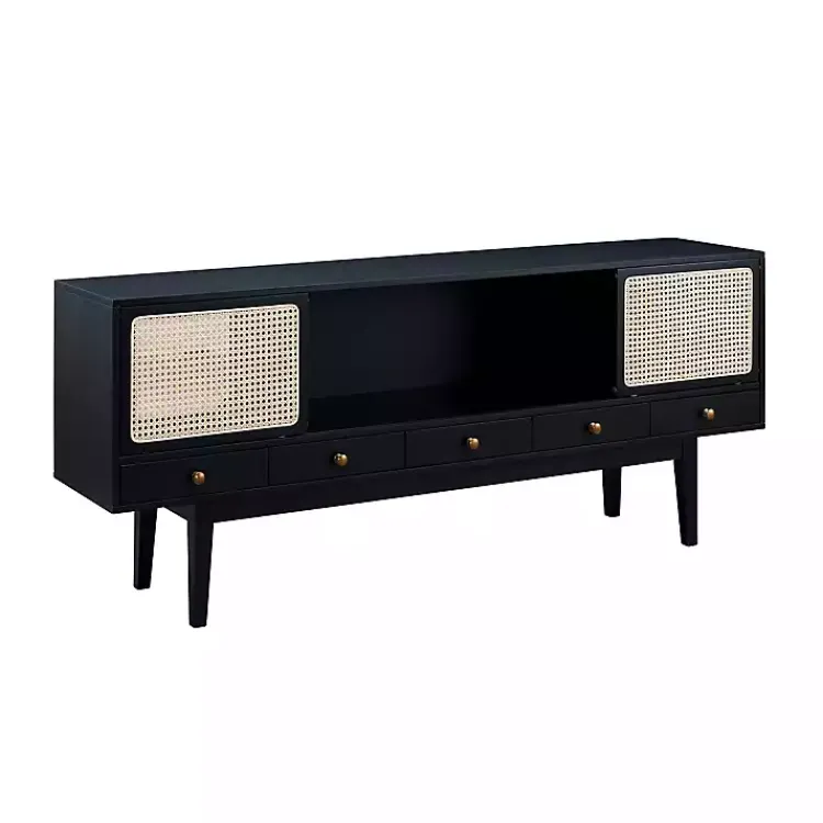 Kirklands Home Tv Stands & Media Consoles|Matilda Midcentury Woven Cane Media Cabinet Black