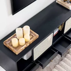 Kirklands Home Tv Stands & Media Consoles|Matilda Midcentury Woven Cane Media Cabinet Black