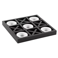 New Matte Black and White Wooden Tic Tac Toe Board Decorative Accents