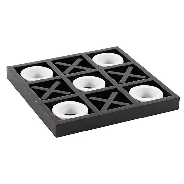 New Matte Black and White Wooden Tic Tac Toe Board Decorative Accents