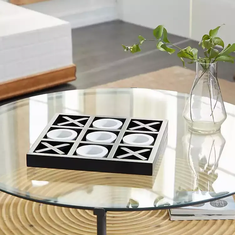 New Matte Black and White Wooden Tic Tac Toe Board Decorative Accents