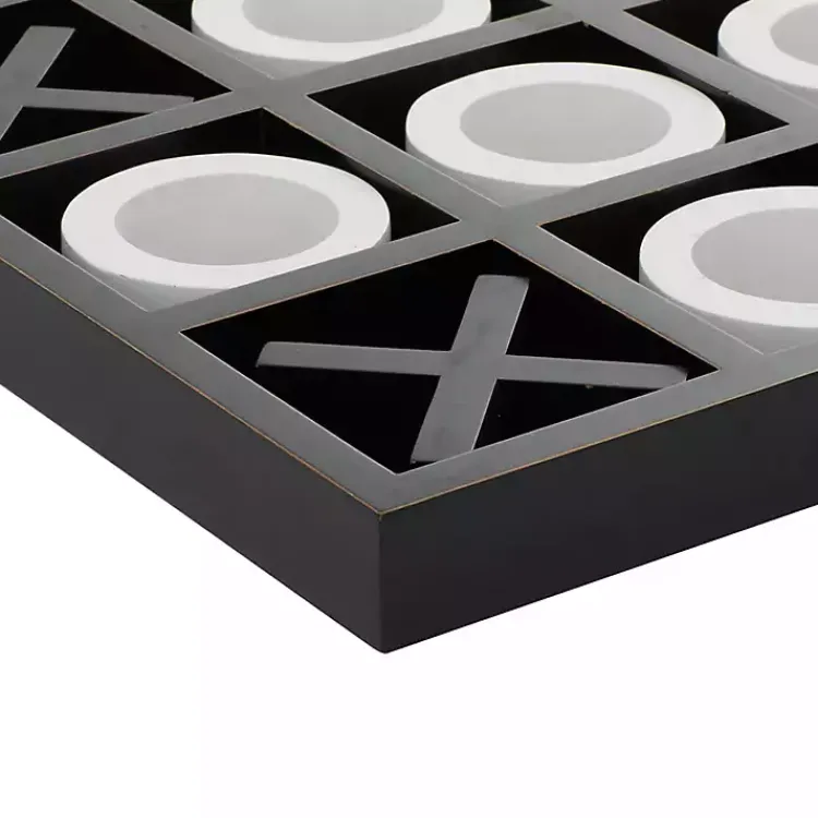 New Matte Black and White Wooden Tic Tac Toe Board Decorative Accents