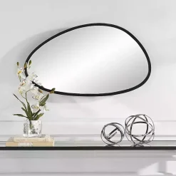 Kirklands Home Decorative Mirrors|Matte Black Modern Asymmetrical Wall Mirror