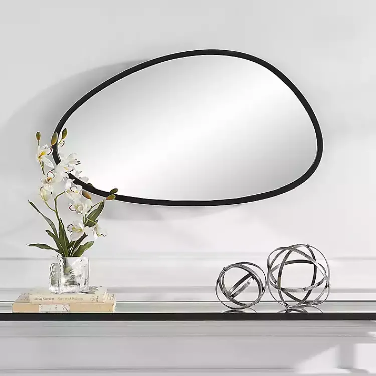 Kirklands Home Decorative Mirrors|Matte Black Modern Asymmetrical Wall Mirror