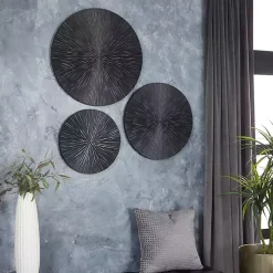 Kirklands Home Wall Plaques|Matte Ribbed Sunburst Wall Plates, Set of 3 Black