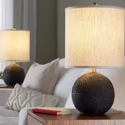Kirklands Home Table Lamps|Matte Black Round Kona Table Lamps, Set of 2 Tan