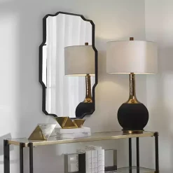 Kirklands Home Decorative Mirrors|Matte Black Thin Linear Iron Frame Wall Mirror