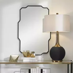 Kirklands Home Decorative Mirrors|Matte Black Thin Linear Iron Frame Wall Mirror