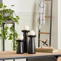 Matte Wood T-Shape Candle Holders, Set of 3 Candle Holders