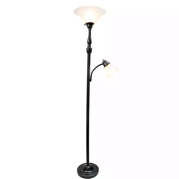 Kirklands Home Floor Lamps|Matte Bronze and White Reading Arm Torchiere Brown
