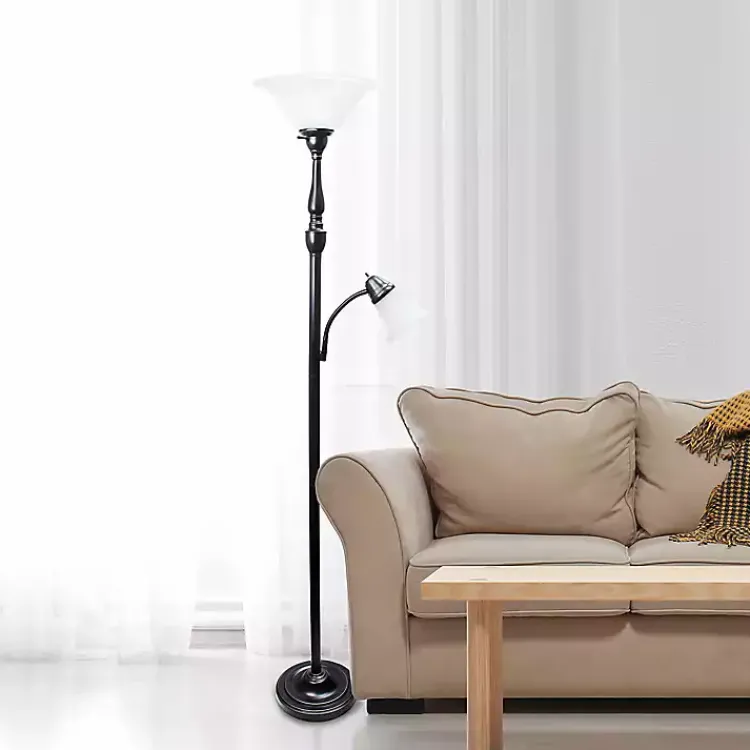 Kirklands Home Floor Lamps|Matte Bronze and White Reading Arm Torchiere Brown