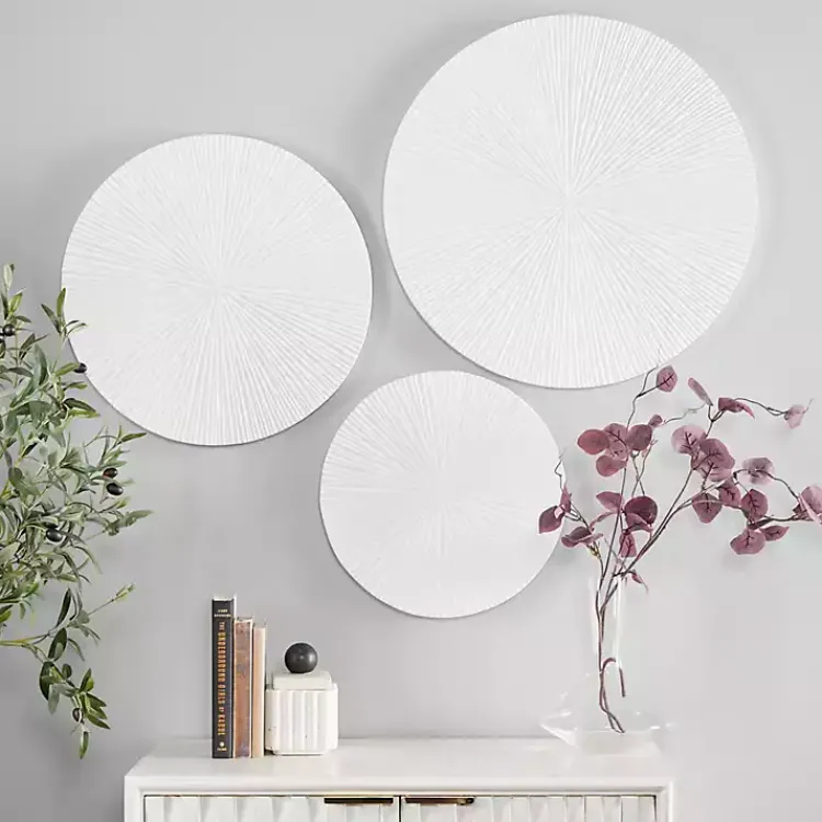 Kirklands Home Wall Plaques|Matte Ribbed Sunburst Wall Plates, Set of 3 White
