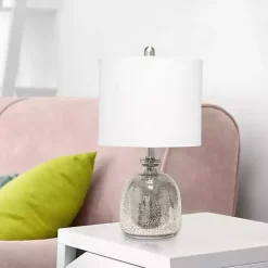Kirklands Home Table Lamps|Mercury Hammered Glass Shade Table Lamp White