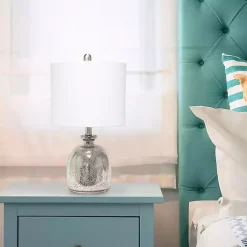 Kirklands Home Table Lamps|Mercury Hammered Glass Shade Table Lamp White