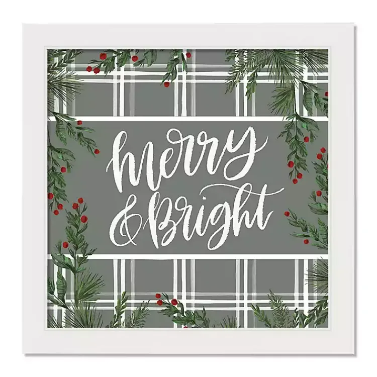 Sale Merry & Bright Plaid Framed Wall Plaque Christmas Art & Wall Decor