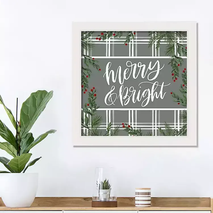 Sale Merry & Bright Plaid Framed Wall Plaque Christmas Art & Wall Decor