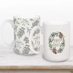 New Merry & Bright Wreath Christmas Mugs, Set of 2 Christmas Dining & Entertaining