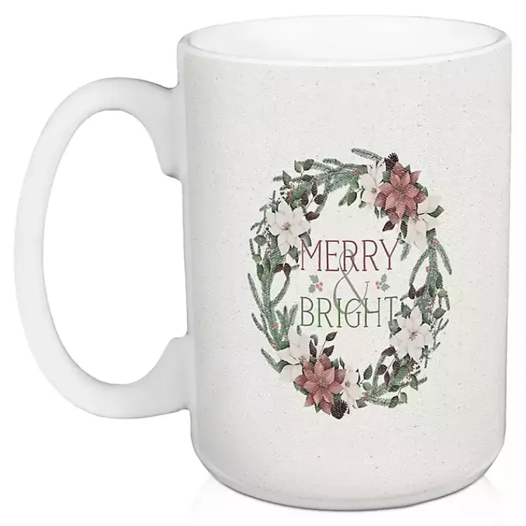 New Merry & Bright Wreath Christmas Mugs, Set of 2 Christmas Dining & Entertaining