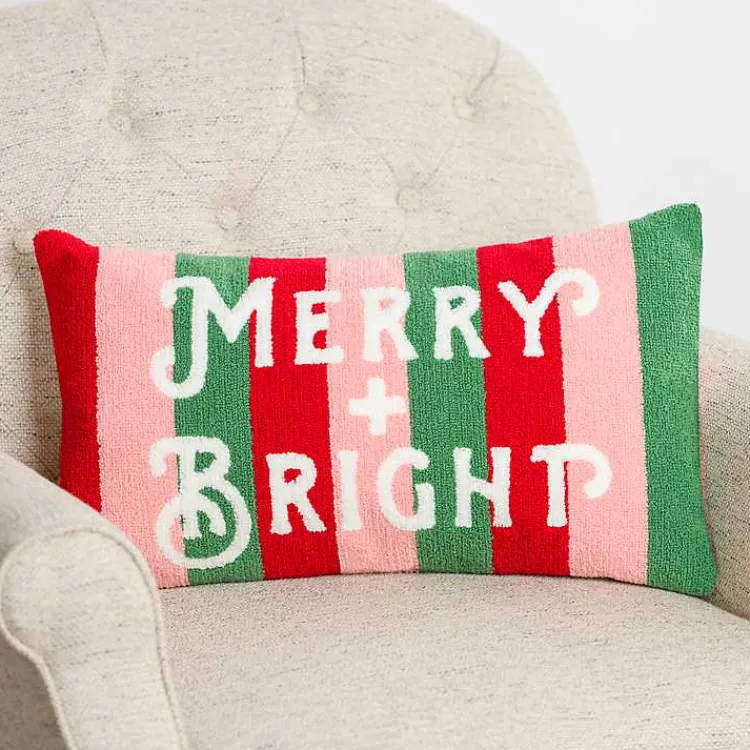 Discount Merry and Bright Striped Pillow Pillows