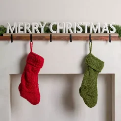 Merry Christmas Beaded Wood Stocking Holder Christmas Stockings & Stocking Holders