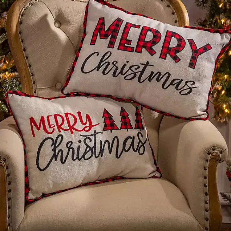 Outlet Merry Christmas Buffalo Check Pillows, Set of 2 Pillows