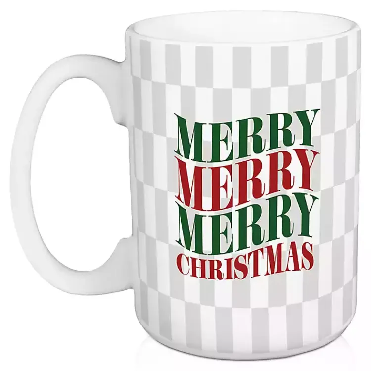 New Merry Christmas Checkered Mugs, Set of 2 Christmas Dining & Entertaining
