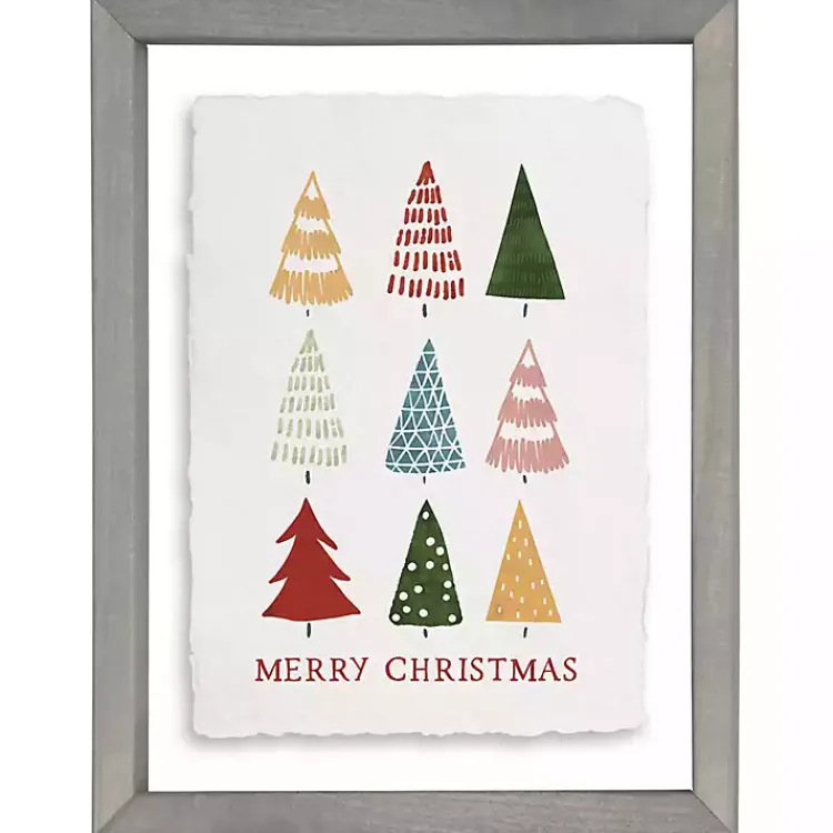 Outlet Merry Christmas Colorful Trees Framed Art Print Christmas Art & Wall Decor