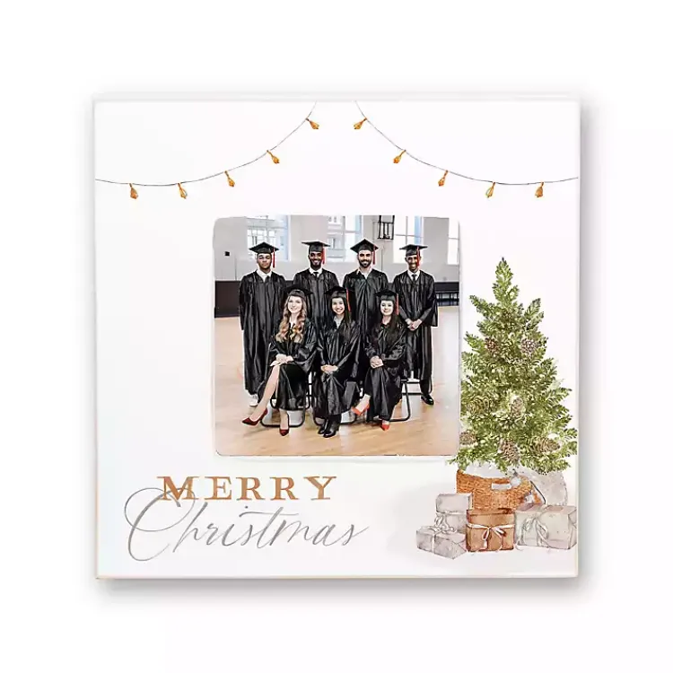 Clearance Merry Christmas Cottage Tree Picture Frame, 4x4 Christmas Decorations