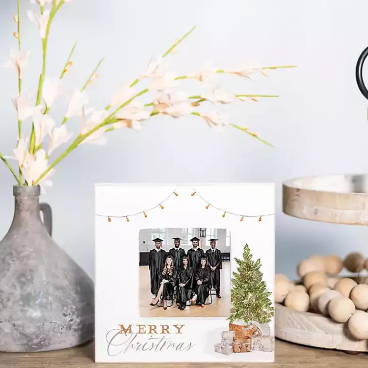 Clearance Merry Christmas Cottage Tree Picture Frame, 4x4 Christmas Decorations