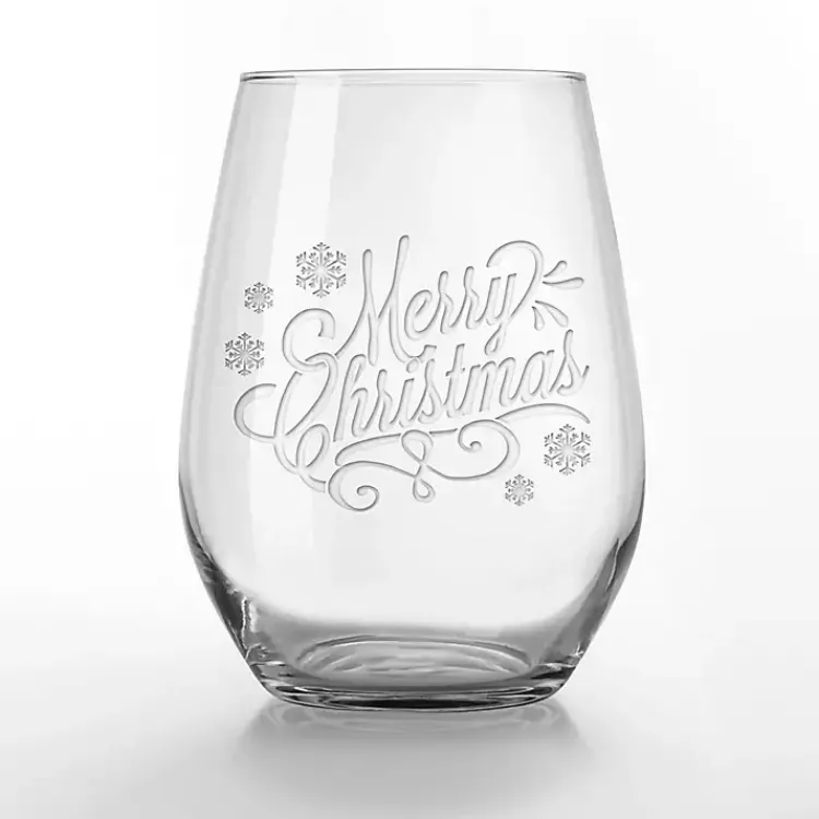 Discount Merry Christmas Etched Wine Glasses, Set of 2 Christmas Dining & Entertaining