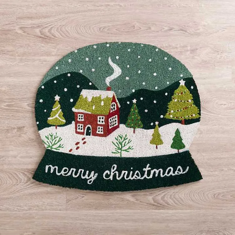 Kirklands Home Doormats|Merry Christmas Snowglobe Coir Doormat White